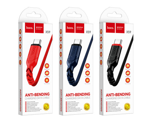 Кабель HOCO X59 USB to Type-C 3A, 1m, nylon, TPE connectors, Blue (6931474744944)