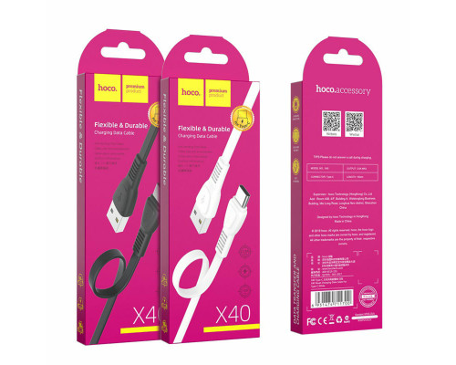 Кабель HOCO X40 USB to Type-C 3A, 1m, TPE, TPE connectors, Black (6931474711694)