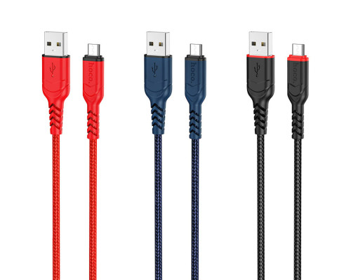 Кабель HOCO X59 USB to Micro 2.4A, 1m, nylon, TPE connectors, Black (6931474744890)