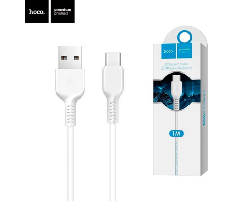 Кабель HOCO X20 USB to Type-C 3A, 1m, PVC, TPE connectors, White (6957531068853)