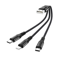 Кабель HOCO X47 USB to iP+Type-C+Micro 2.4A, 0.25m, nylon, aluminum connectors, Black (6931474727398)