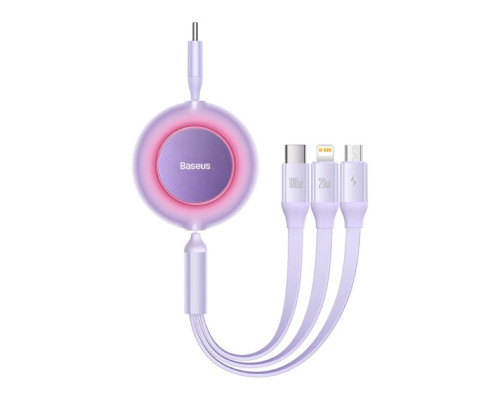 Кабель Baseus Bright Mirror 2 Series Retractable 3-in-1 Fast Charging Data Cable Type-C to M+L+C 100W 1.1m Purple (CAMJ010205)