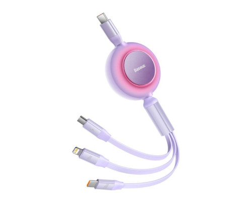 Кабель Baseus Bright Mirror 2 Series Retractable 3-in-1 Fast Charging Data Cable Type-C to M+L+C 100W 1.1m Purple (CAMJ010205)