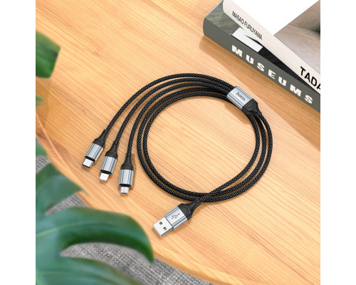 Кабель HOCO X102 Fresh 3-in-1 charging data cable (iP+Micro+Type-C) Black (6942007608794)