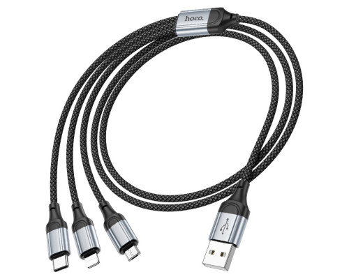 Кабель HOCO X102 Fresh 3-in-1 charging data cable (iP+Micro+Type-C) Black (6942007608794)