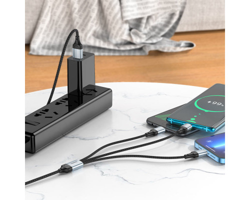 Кабель HOCO X102 Fresh 3-in-1 charging data cable (iP+Micro+Type-C) Black (6942007608794)