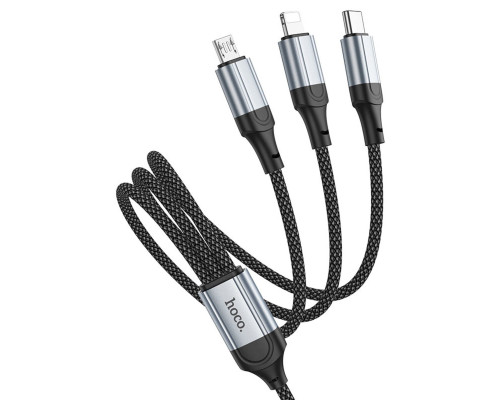 Кабель HOCO X102 Fresh 3-in-1 charging data cable (iP+Micro+Type-C) Black (6942007608794)