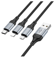 Кабель HOCO X102 Fresh 3-in-1 charging data cable (iP+Micro+Type-C) Black (6942007608794)