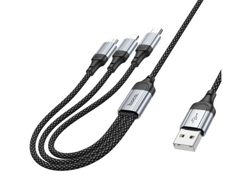 Кабель HOCO X102 Fresh 3-in-1 charging data cable (iP+Micro+Type-C) Black (6942007608794)