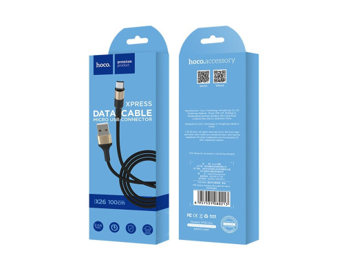 Кабель HOCO X26 Xpress charging data cable for Micro Black＆Gold (6957531080213)