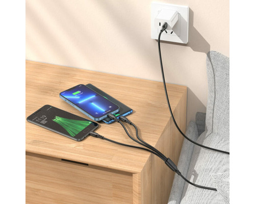 Кабель BOROFONE BX71 USB to iP+Type-C+Micro 2A, 1m, PVC, PVC connectors, Black (BX71B)