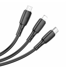 Кабель BOROFONE BX71 USB to iP+Type-C+Micro 2A, 1m, PVC, PVC connectors, Black (BX71B)