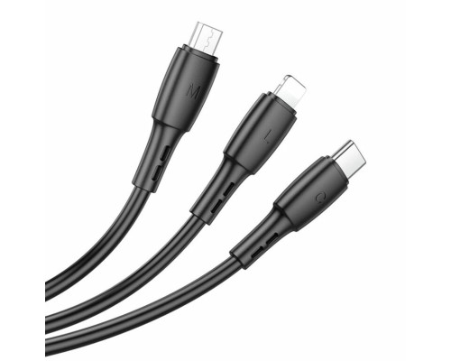 Кабель BOROFONE BX71 USB to iP+Type-C+Micro 2A, 1m, PVC, PVC connectors, Black (BX71B)