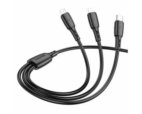 Кабель BOROFONE BX71 USB to iP+Type-C+Micro 2A, 1m, PVC, PVC connectors, Black (BX71B)