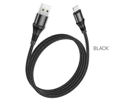 Кабель HOCO X50 USB to iP 2.4A, 1m, nylon, aluminum connectors, Black (6931474734198)