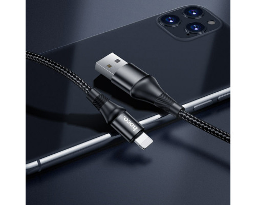 Кабель HOCO X50 USB to iP 2.4A, 1m, nylon, aluminum connectors, Black (6931474734198)
