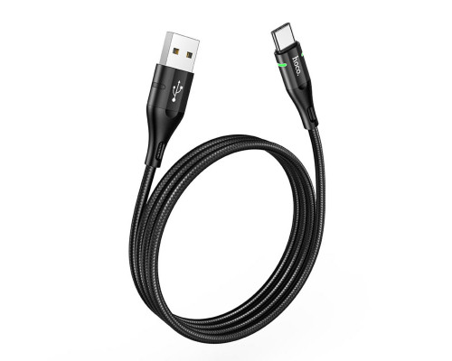 Кабель HOCO U93 USB to Type-C 3A, 1.2m, nylon, aluminum connectors, light indicator, Black (6931474732170)