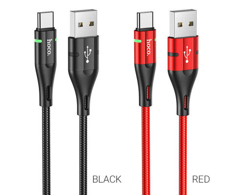 Кабель HOCO U93 USB to Type-C 3A, 1.2m, nylon, aluminum connectors, light indicator, Black (6931474732170)