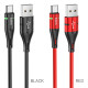 Кабель HOCO U93 USB to Type-C 3A, 1.2m, nylon, aluminum connectors, light indicator, Black (6931474732170)
