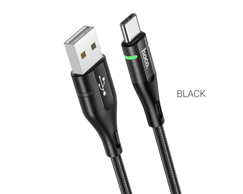 Кабель HOCO U93 USB to Type-C 3A, 1.2m, nylon, aluminum connectors, light indicator, Black (6931474732170)