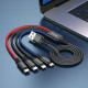 Кабель HOCO X76 USB to iP+Type-C+Type-C+Micro 2A, 1m, nylon, aluminum connectors Black+Red+Blue (6931474768650)
