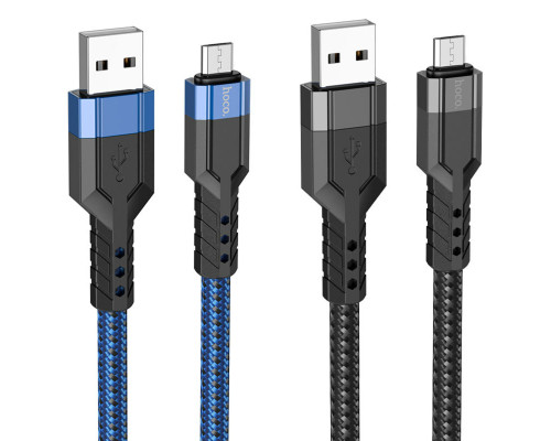 Кабель HOCO U110 USB to Micro 2.4A, 1.2m, nylon, aluminum connectors, Black (6931474770585)