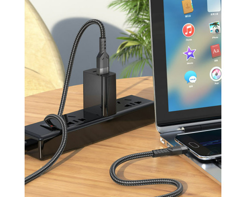 Кабель HOCO U110 USB to Micro 2.4A, 1.2m, nylon, aluminum connectors, Black (6931474770585)