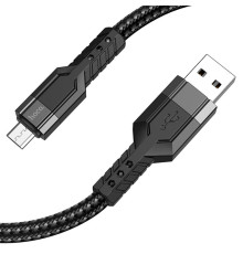 Кабель HOCO U110 USB to Micro 2.4A, 1.2m, nylon, aluminum connectors, Black (6931474770585)
