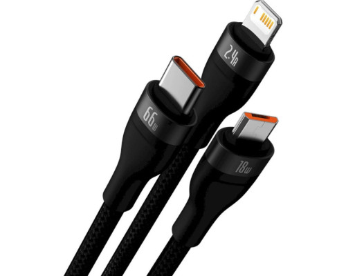 Кабель Baseus Flash Series Ⅱ One-for-three Fast Charging Data Cable USB to M+L+C 66W 1.2m Black (CASS040001)