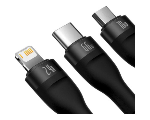 Кабель Baseus Flash Series Ⅱ One-for-three Fast Charging Data Cable USB to M+L+C 66W 1.2m Black (CASS040001)