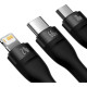 Кабель Baseus Flash Series Ⅱ One-for-three Fast Charging Data Cable USB to M+L+C 66W 1.2m Black (CASS040001)