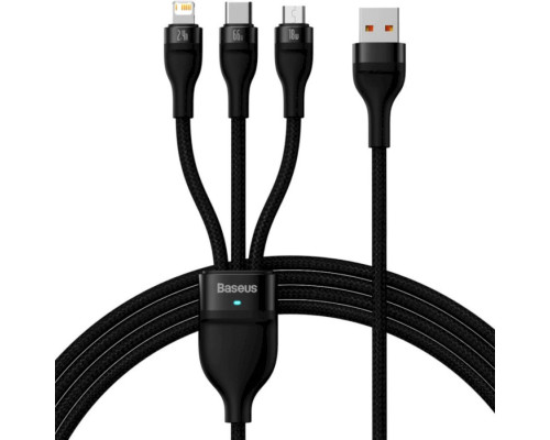 Кабель Baseus Flash Series Ⅱ One-for-three Fast Charging Data Cable USB to M+L+C 66W 1.2m Black (CASS040001)