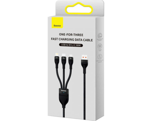 Кабель Baseus Flash Series Ⅱ One-for-three Fast Charging Data Cable USB to M+L+C 66W 1.2m Black (CASS040001)