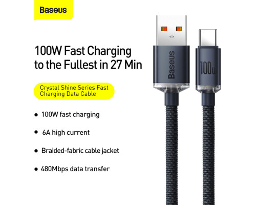 Кабель Baseus Crystal Shine Series Fast Charging Data Cable USB to Type-C 100W 2m Black (CAJY000501)