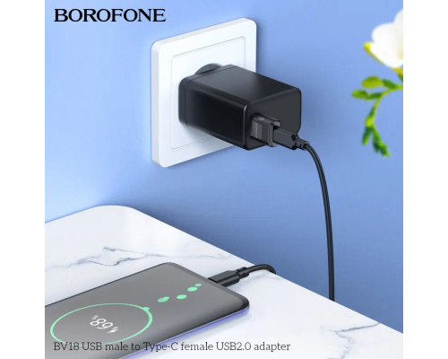Адаптер BOROFONE BV18 USB male to Type-C female USB2.0 adapter Black (BV18UC)