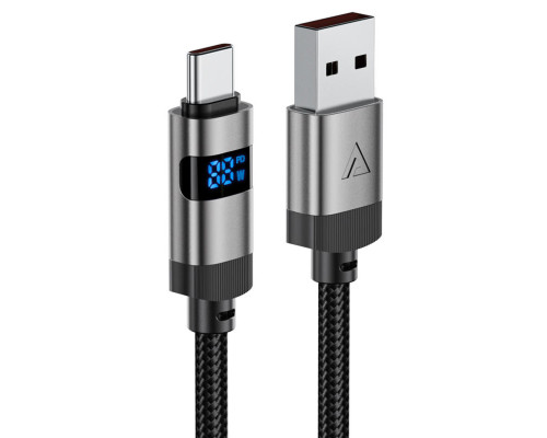 Кабель ACEFAST C15-04 USB-A to USB-C zinc alloy digital display braided charging data cable Black (6974316283737)