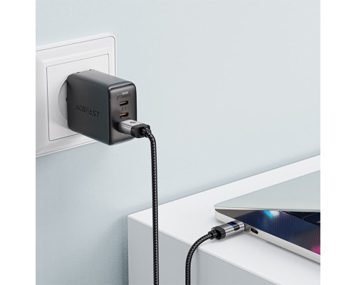 Кабель ACEFAST C15-04 USB-A to USB-C zinc alloy digital display braided charging data cable Black (6974316283737)