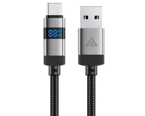 Кабель ACEFAST C15-04 USB-A to USB-C zinc alloy digital display braided charging data cable Black (6974316283737)