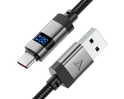 Кабель ACEFAST C15-04 USB-A to USB-C zinc alloy digital display braided charging data cable Black (6974316283737)