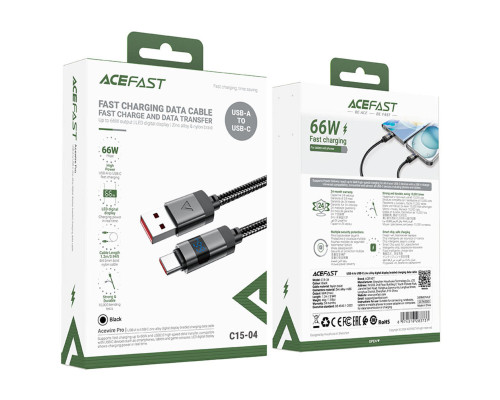 Кабель ACEFAST C15-04 USB-A to USB-C zinc alloy digital display braided charging data cable Black (6974316283737)