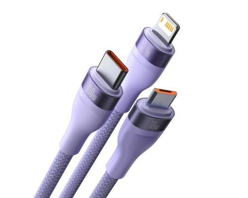 Кабель Baseus Flash Series Ⅱ One-for-three Fast Charging Data Cable USB to M+L+C 100W 1.2m Purple (CASS030005)