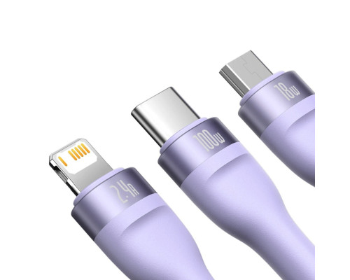 Кабель Baseus Flash Series Ⅱ One-for-three Fast Charging Data Cable USB to M+L+C 100W 1.2m Purple (CASS030005)