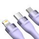 Кабель Baseus Flash Series Ⅱ One-for-three Fast Charging Data Cable USB to M+L+C 100W 1.2m Purple (CASS030005)