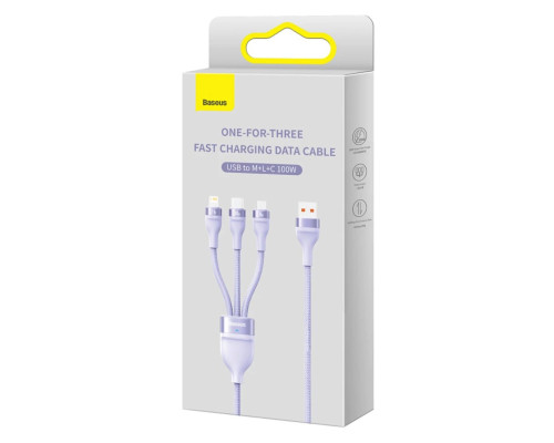 Кабель Baseus Flash Series Ⅱ One-for-three Fast Charging Data Cable USB to M+L+C 100W 1.2m Purple (CASS030005)