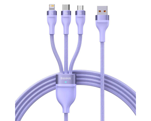 Кабель Baseus Flash Series Ⅱ One-for-three Fast Charging Data Cable USB to M+L+C 100W 1.2m Purple (CASS030005)