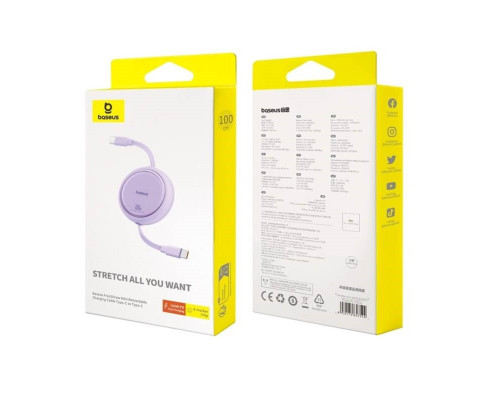 Кабель Baseus Free2Draw Mini Retractable Charging Cable Type-C to Type-C 100W 1m Nebula Purple (P10364500511-00)