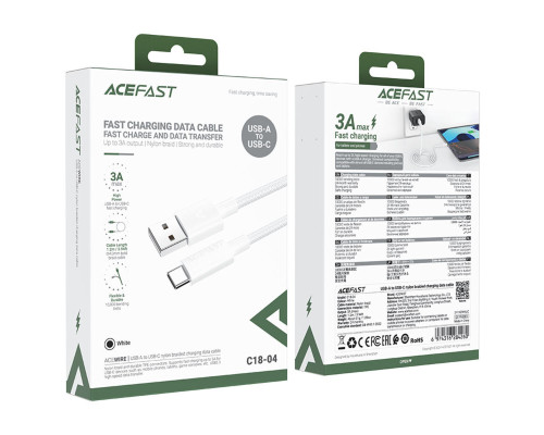 Кабель ACEFAST C18-04 USB-A to USB-C braid charging data cable White (6974316284260)