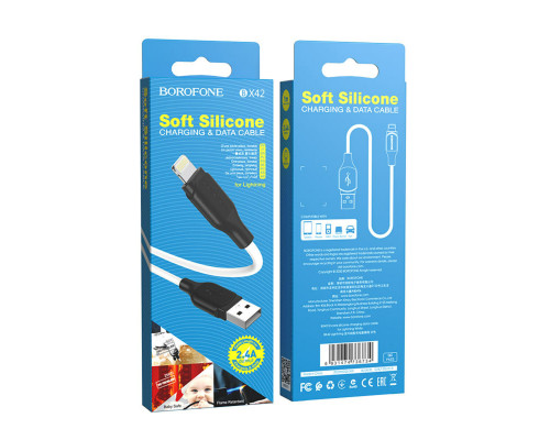 Кабель BOROFONE BX42 USB to iP 2.4A, 1m, silicone, TPE connectors, White (BX42LW)