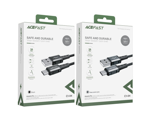 Кабель ACEFAST C1-04 USB to Type-C 3A, 1.2m, nylon aluminum connectors, Black (AFC1-04B)
