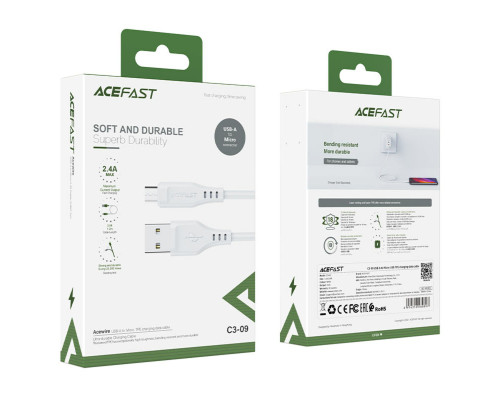 Кабель ACEFAST C3-09 USB to Micro 2,4A, 1.2m, TPE, TPE connectors, White (AFC3-09W)